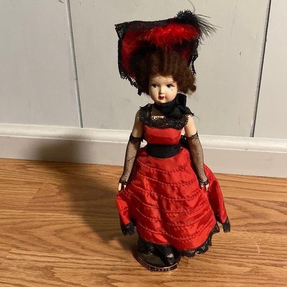 Vintage French Dancer 9” Doll Hair 1950s Garters Fishnet Lace Feather Hat - Picture 1 of 4